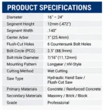 Professional Hydraulic Hand Saw Diamond Blade for Concrete 16–24 in - Image 7