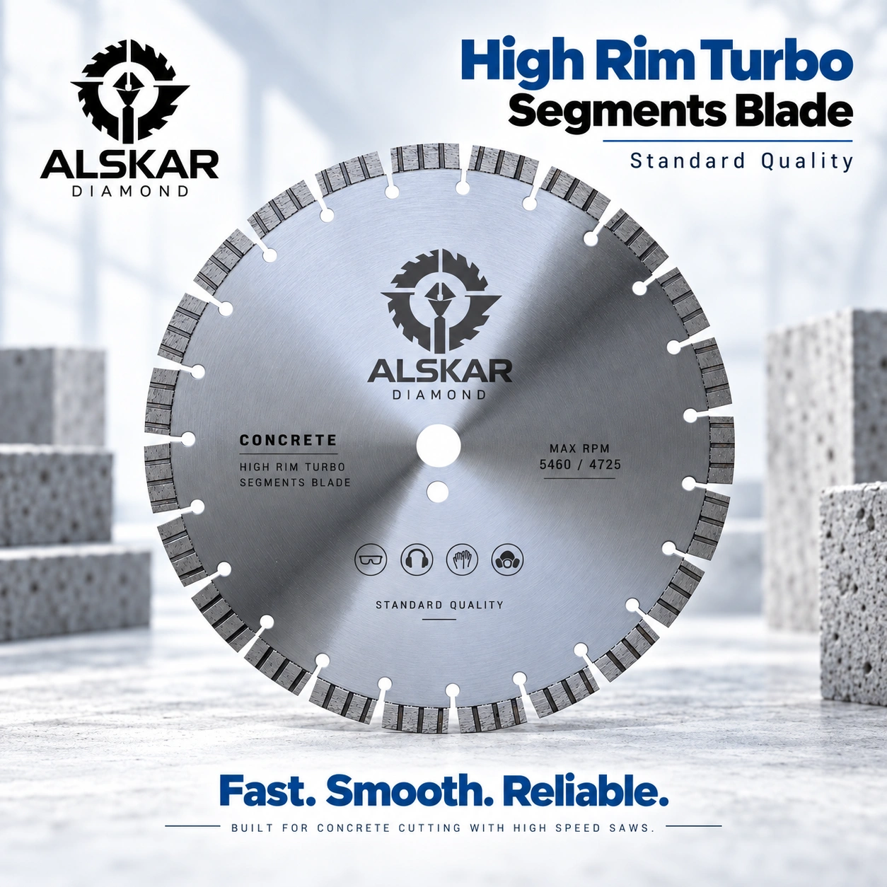 alskar-standard-quality-concrete-blade-features Standard 15mm Turbo Segment Concrete Diamond Saw Blade - Image 1