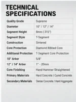 Supreme Black T-Segment Hard Concrete Diamond Blade 10–14 in - Image 3