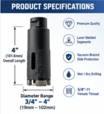Premium Laser Welded Diamond Core Bits for Stone Countertops – 3/4" to 4" - Image 2